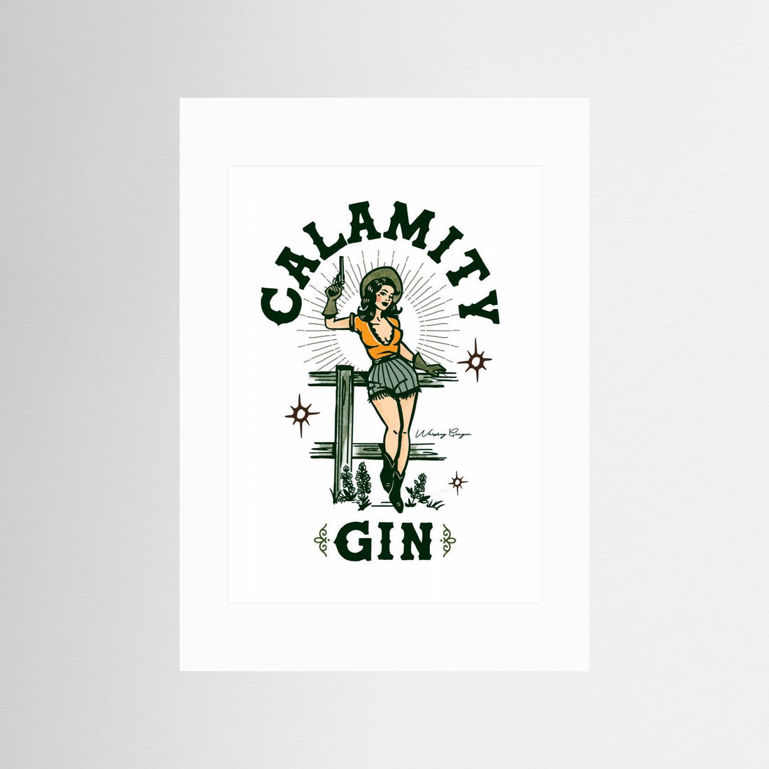 Calamity Gin Funny Retro Western Cowgirl Art by The Whiskey Ginger