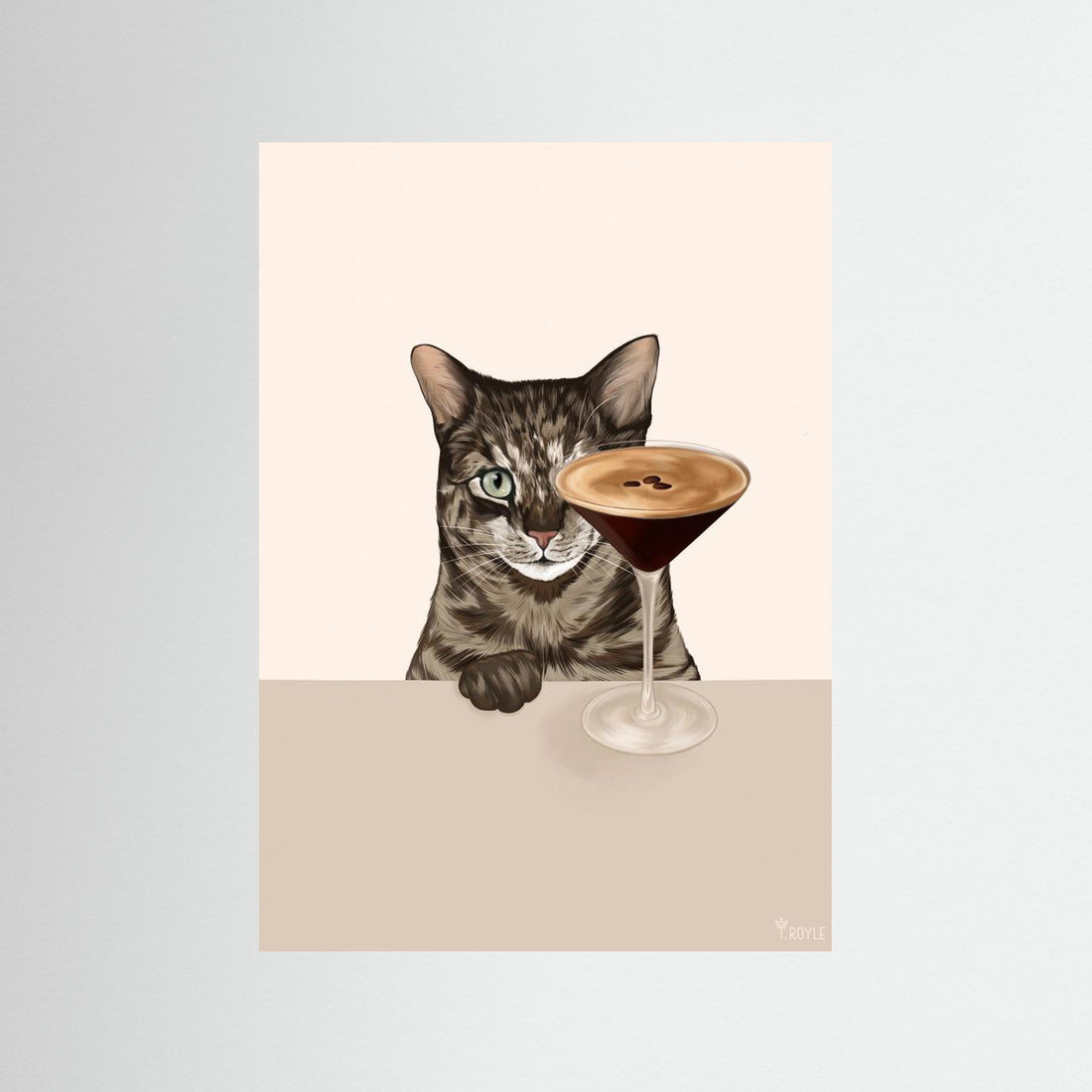 Tabby Cat with Espresso Martini Cocktail by Tara Royle