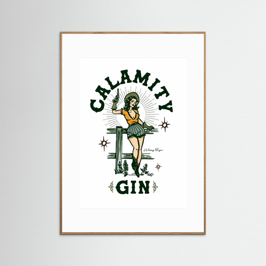 Calamity Gin Funny Retro Western Cowgirl Art by The Whiskey Ginger
