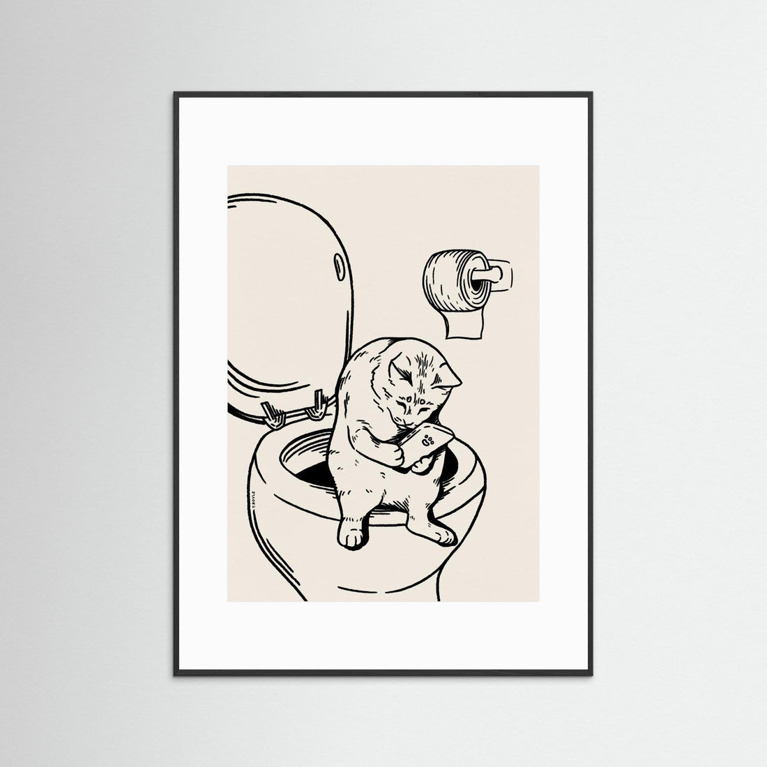 Cat on Toilet in black by Tara Royle