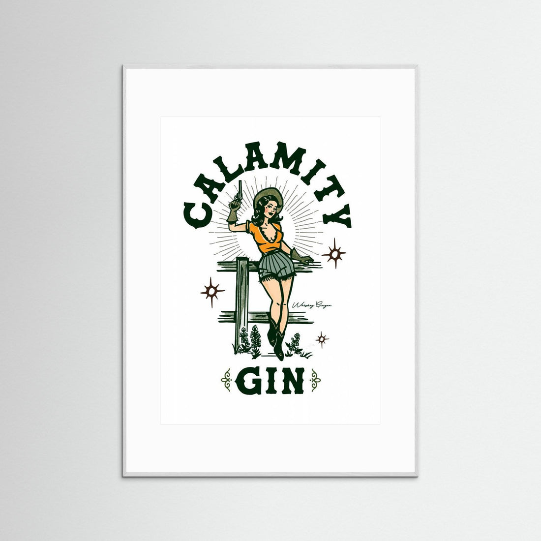 Calamity Gin Funny Retro Western Cowgirl Art by The Whiskey Ginger