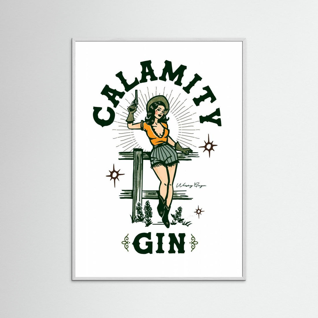 Calamity Gin Funny Retro Western Cowgirl Art by The Whiskey Ginger