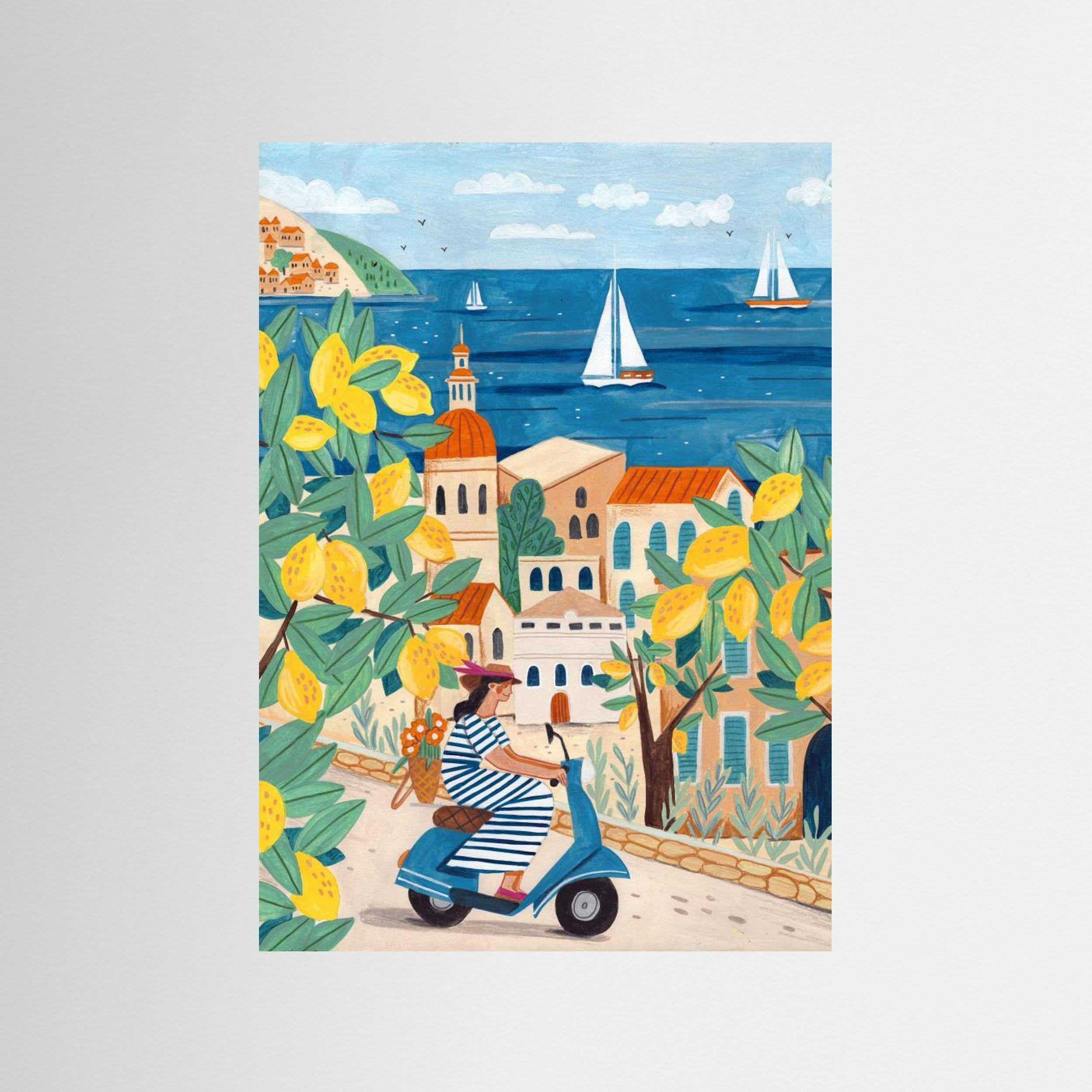 Travel poster woman on the Amalfi coast, Italy by Caroline Bonne Müller