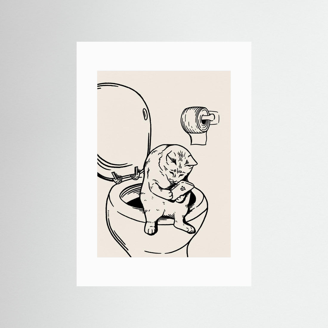 Cat on Toilet in black by Tara Royle