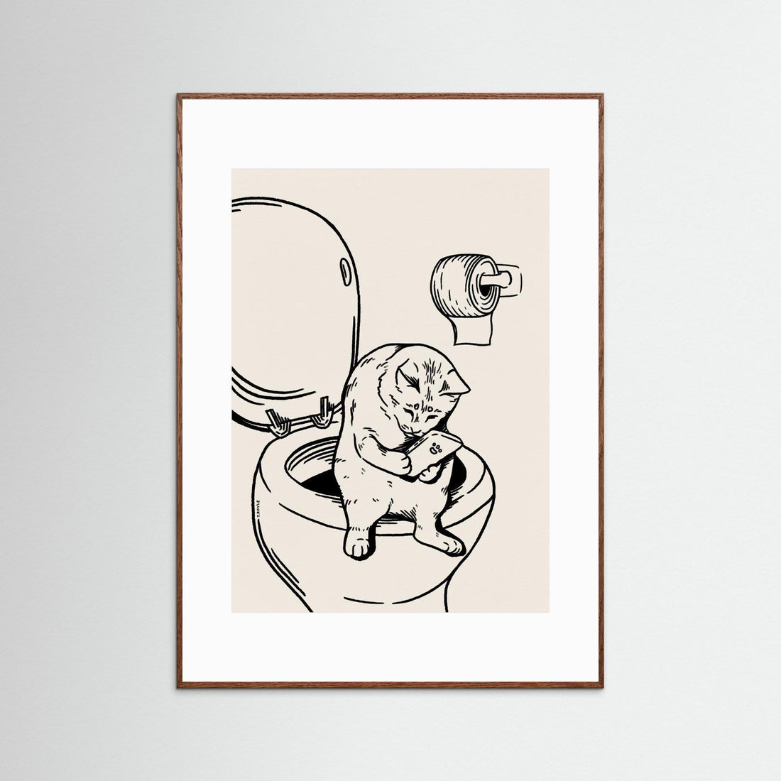 Cat on Toilet in black by Tara Royle