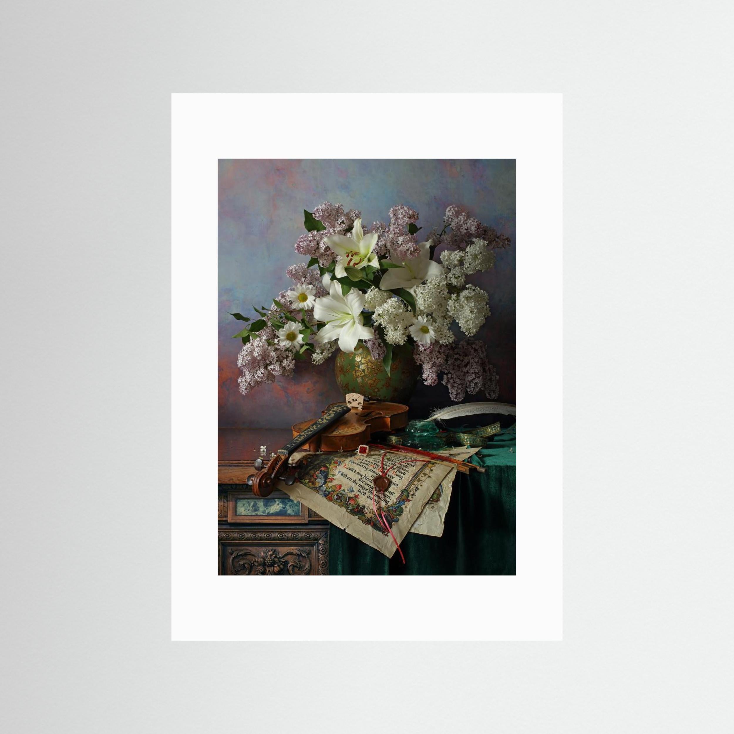 Still life with violin and flowers by Andrey Morozov