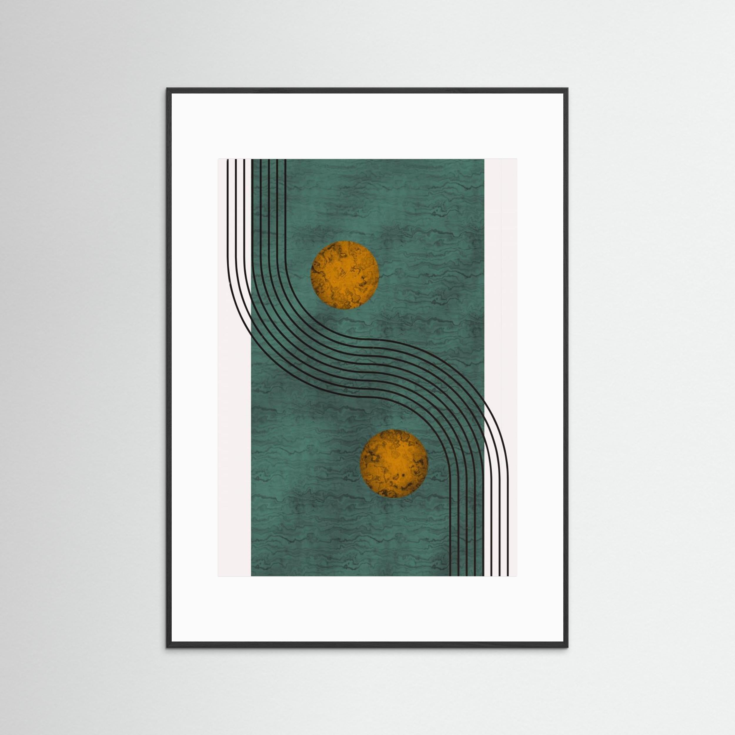 Aquamarine Marble With Golden Sphere by Little Dean