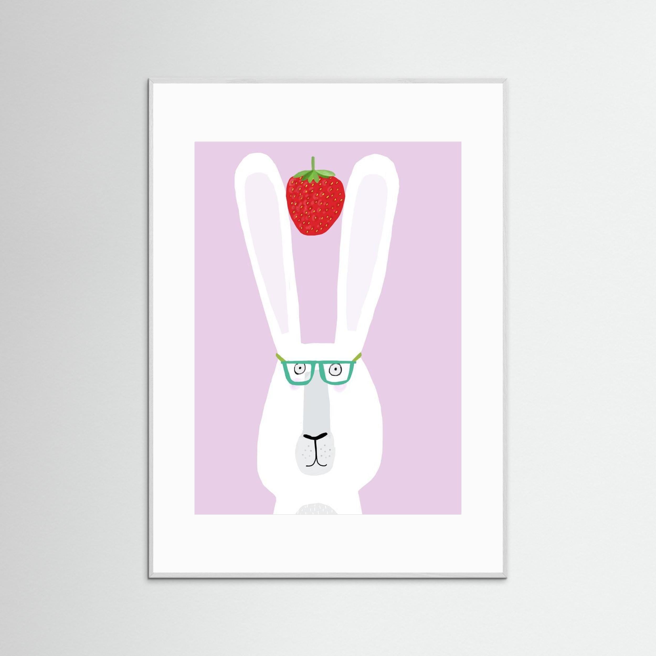 Funny Rabbit with Strawberry by Carla Daly