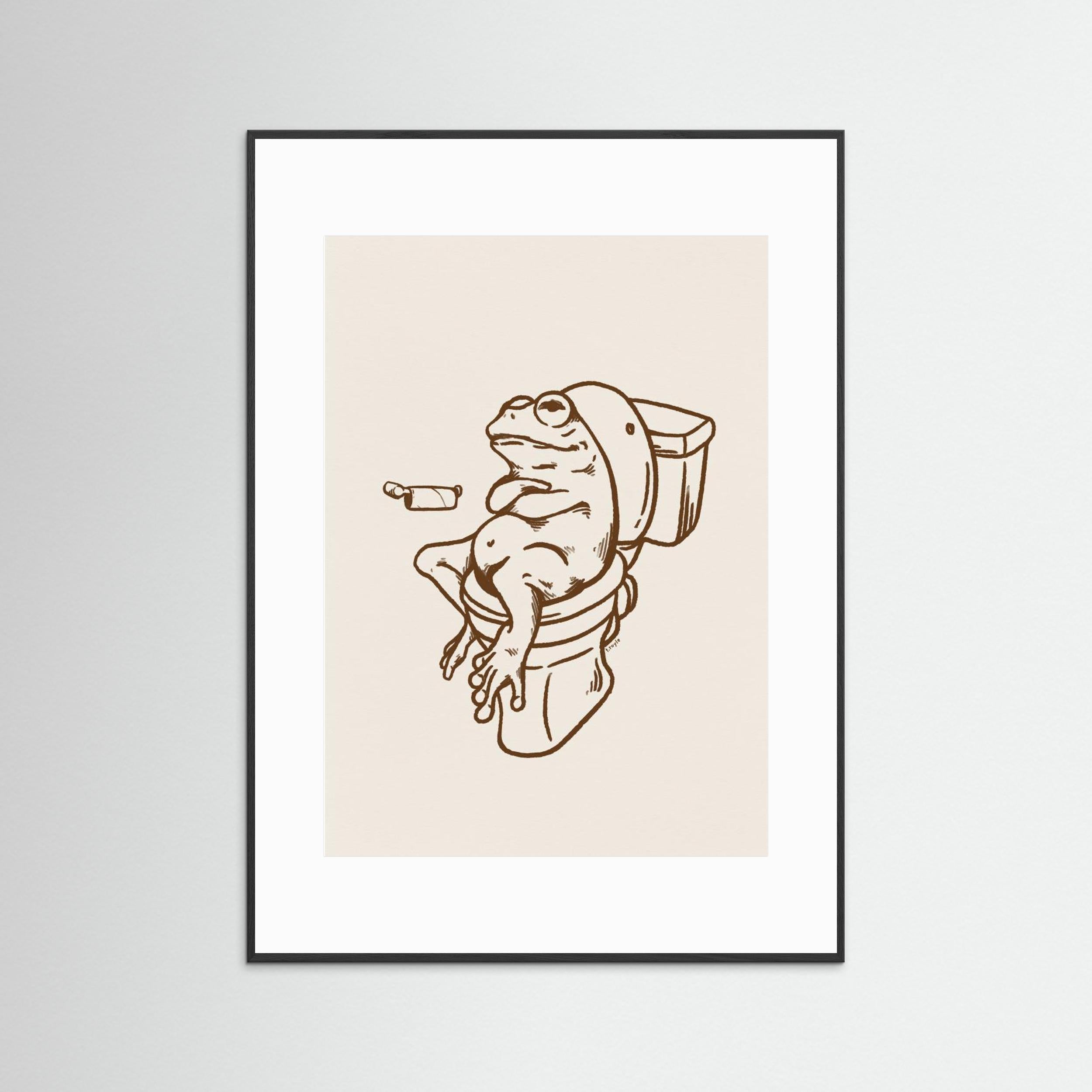 Frog on Toilet - The Empty Roll Funny Art Print by Tara Royle