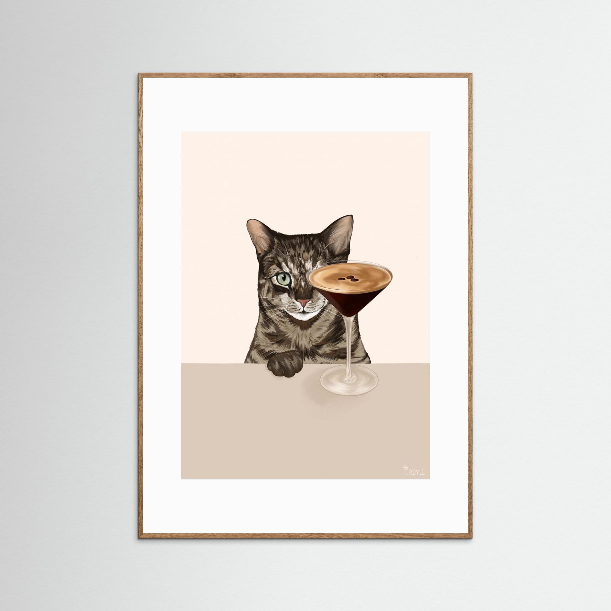 Tabby Cat with Espresso Martini Cocktail by Tara Royle