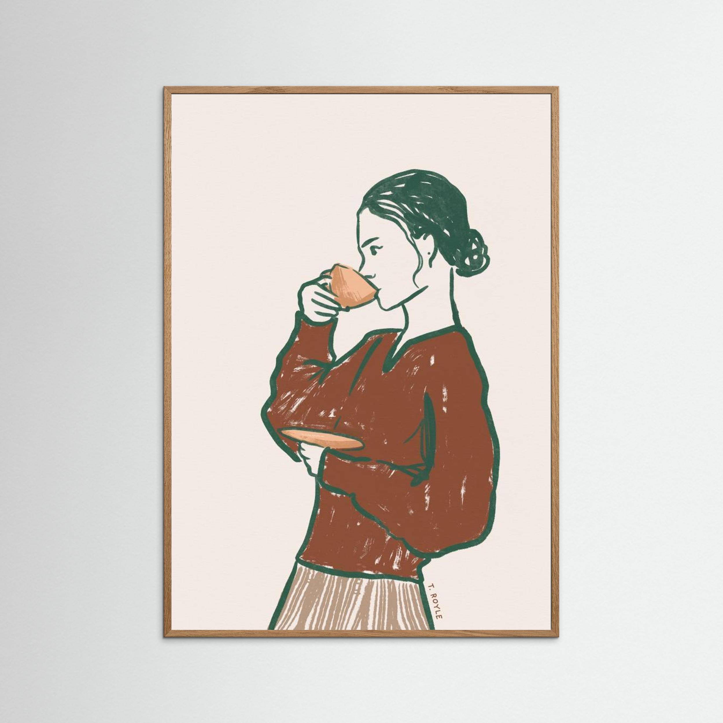 Woman Drinking Tea in Rust by Tara Royle