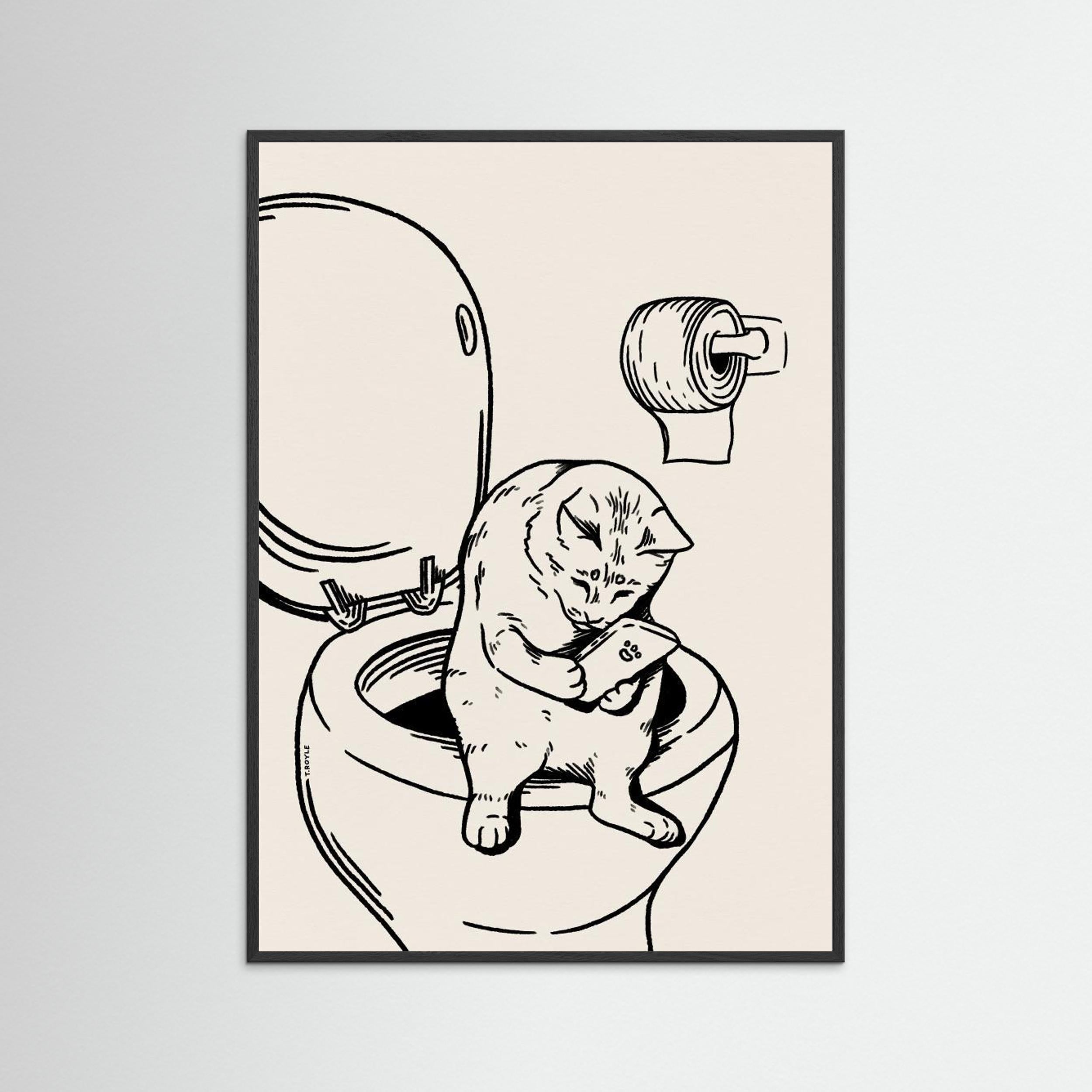 Cat on Toilet in black by Tara Royle