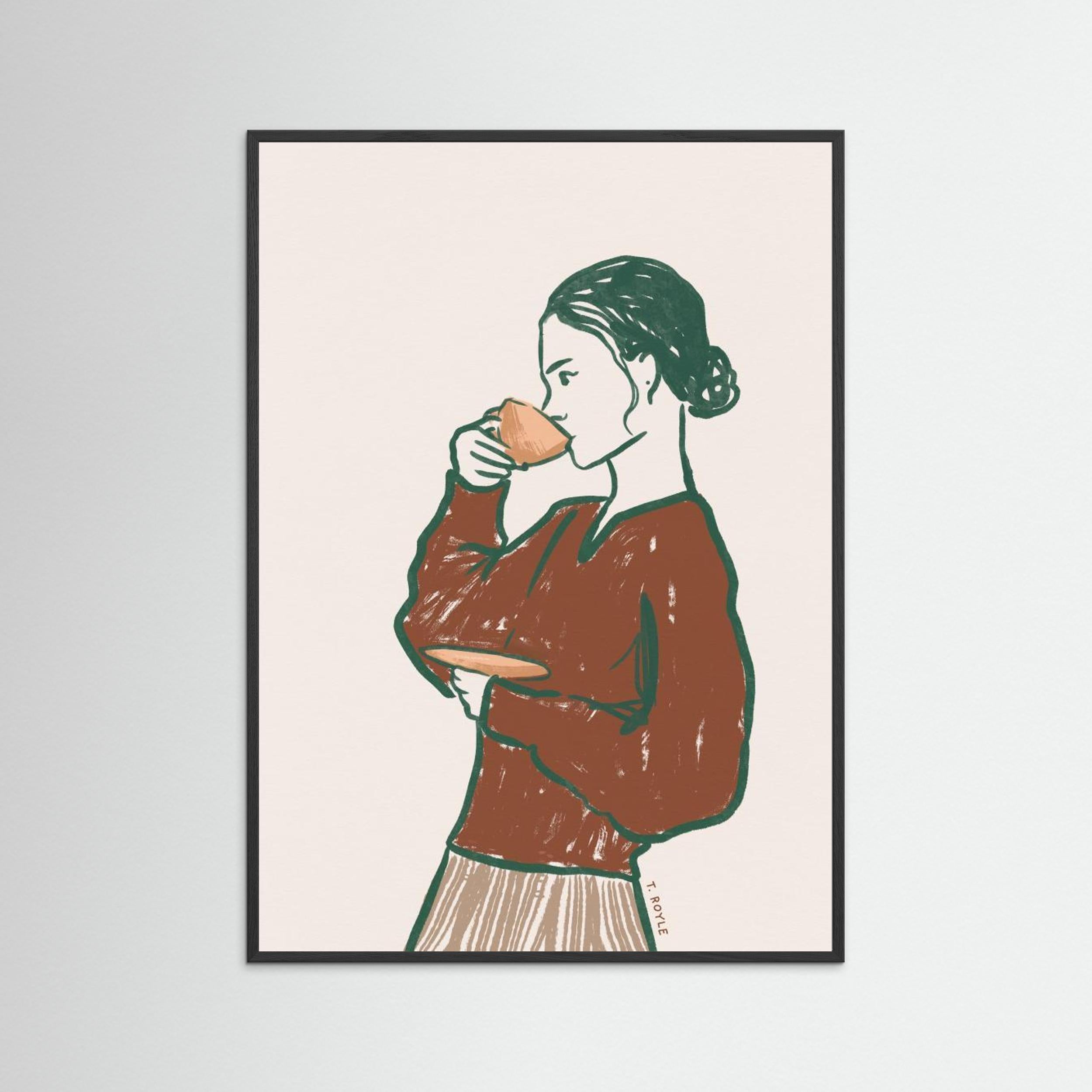 Woman Drinking Tea in Rust by Tara Royle