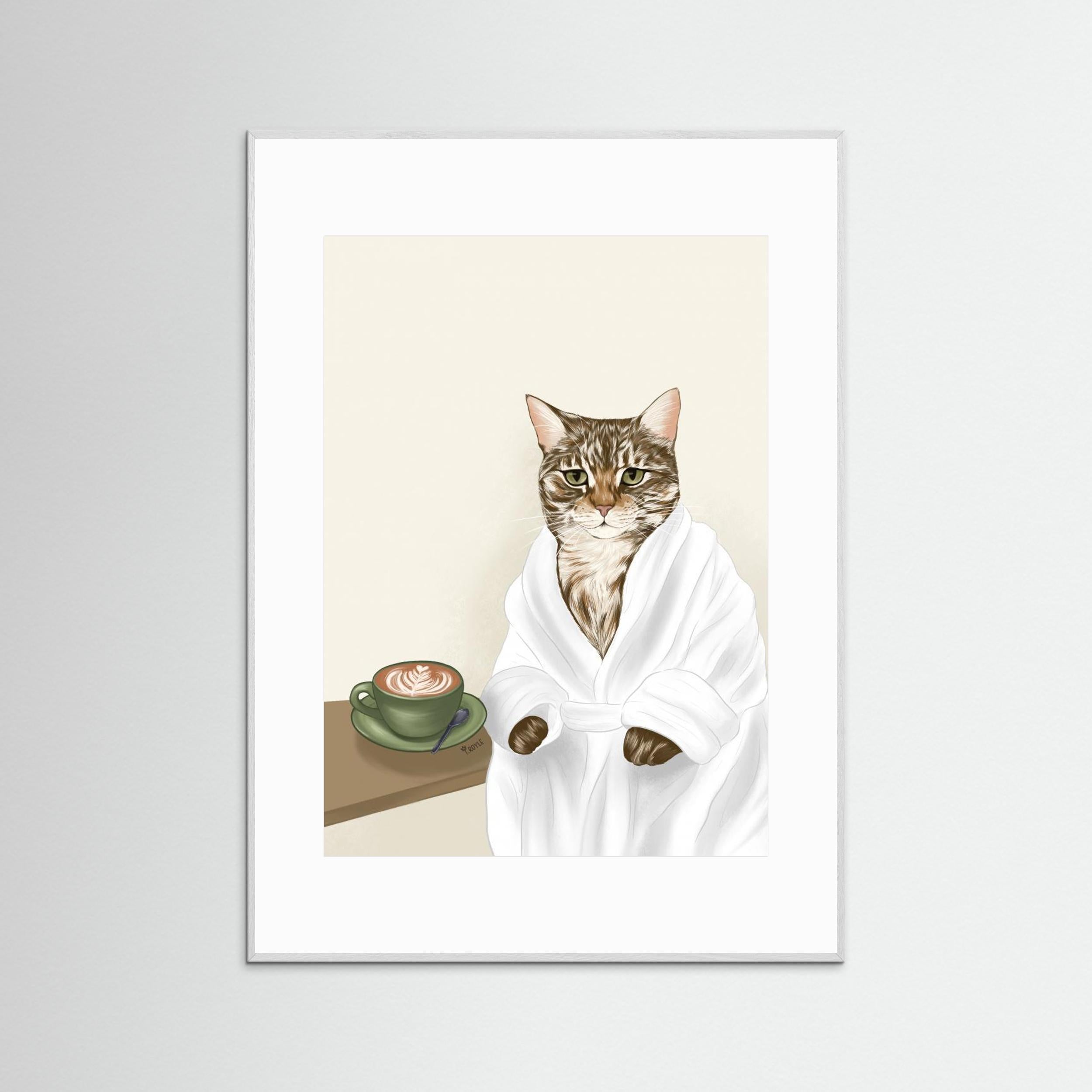 Coffee Cat by Tara Royle - Fine Art Paper Print - dreamtprint.art - 14 x 21 cm / 5 x 8″ (A5)