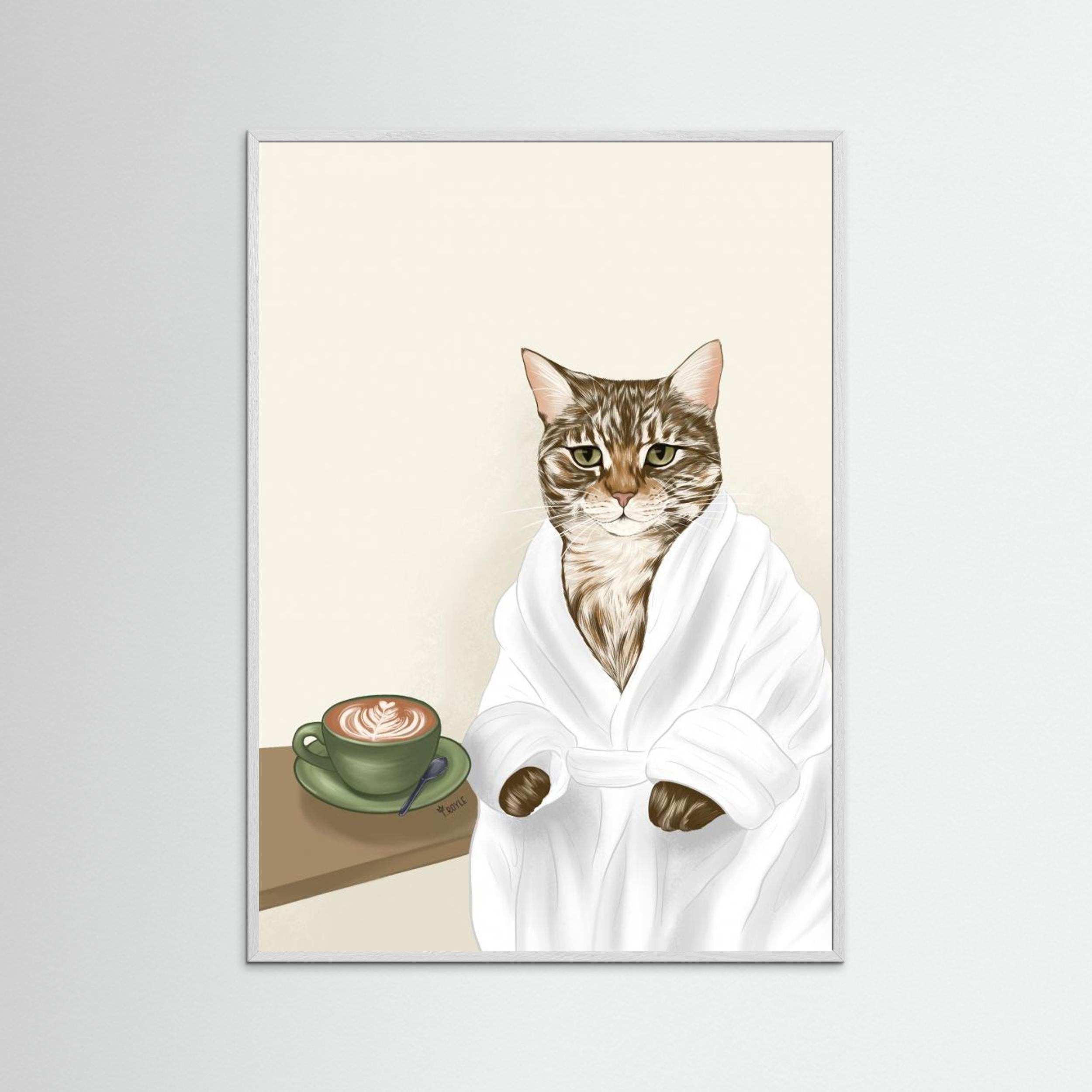 Coffee Cat by Tara Royle - Fine Art Paper Print - dreamtprint.art - 14 x 21 cm / 5 x 8″ (A5)