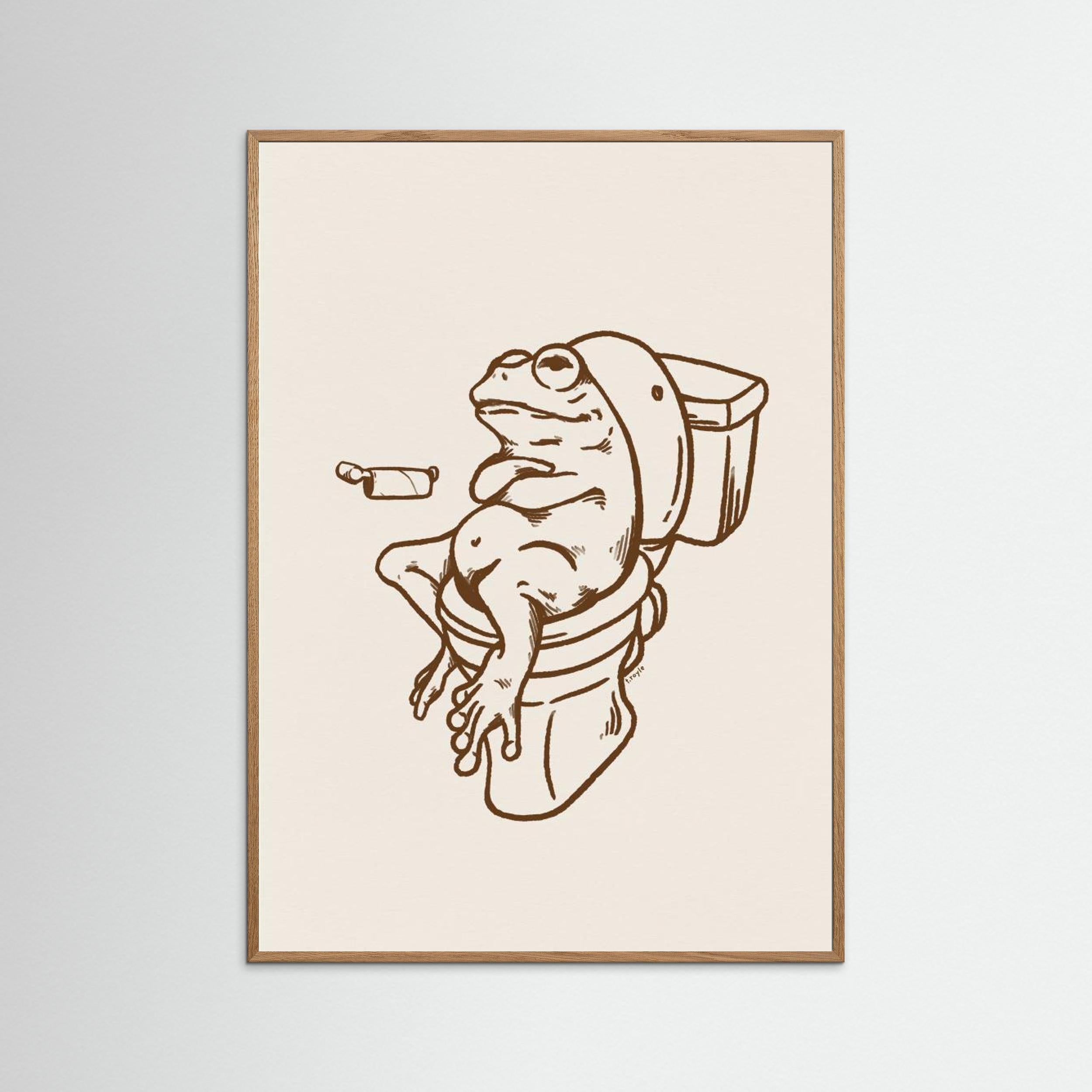 Frog on Toilet - The Empty Roll Funny Art Print by Tara Royle