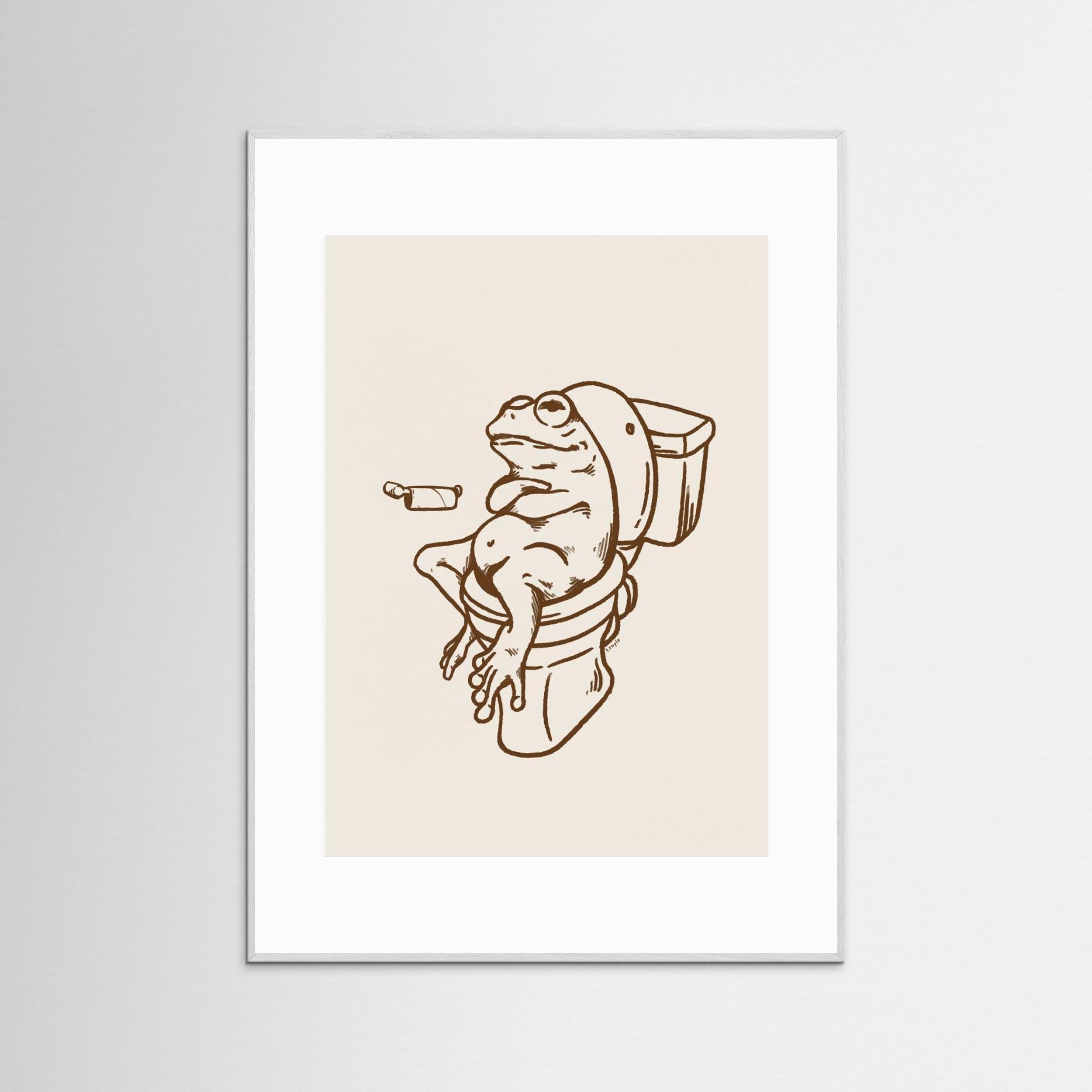Frog on Toilet - The Empty Roll Funny Art Print by Tara Royle