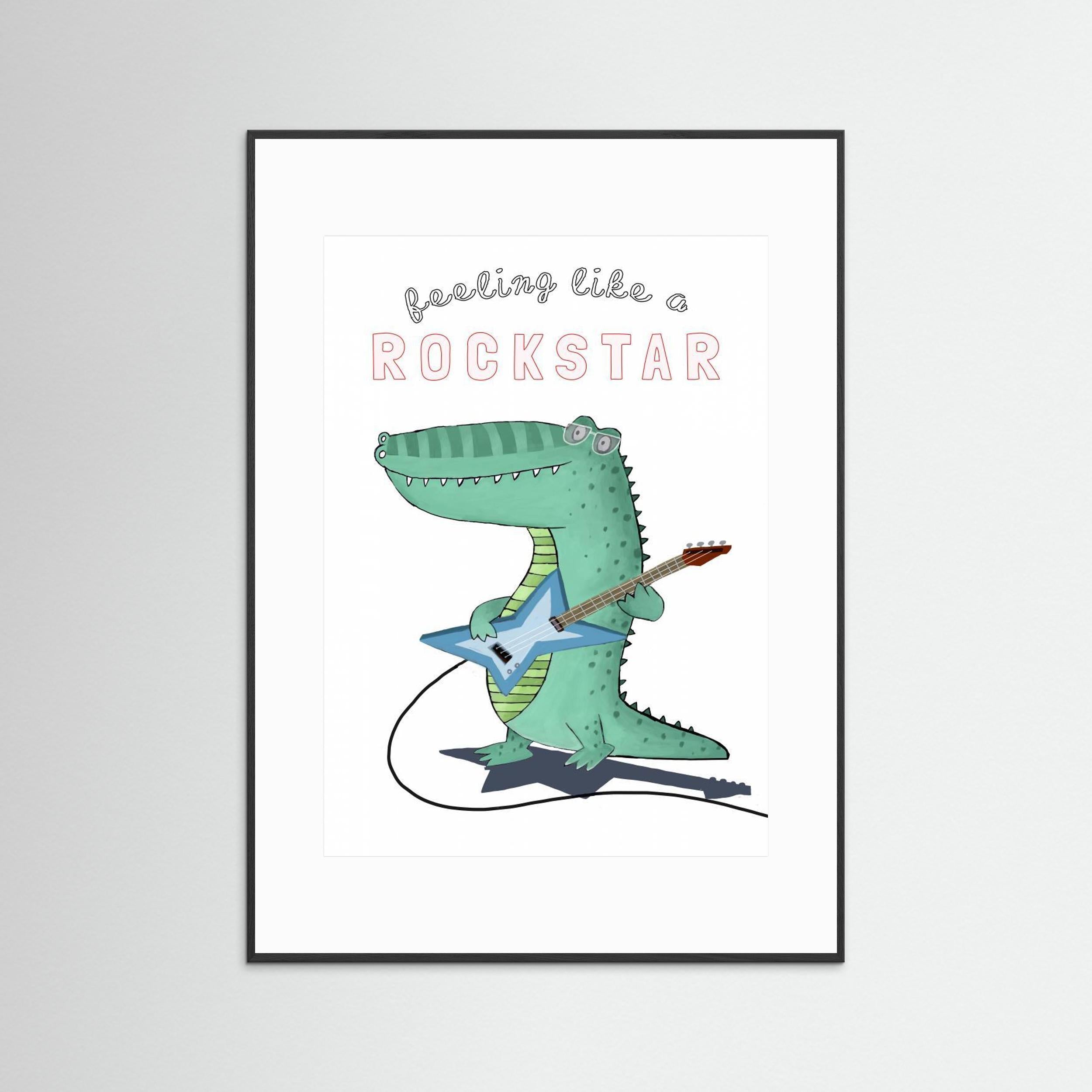 Feeling Like A Rockstar! Funny Crocodile Playing the Guitar by Carla Daly