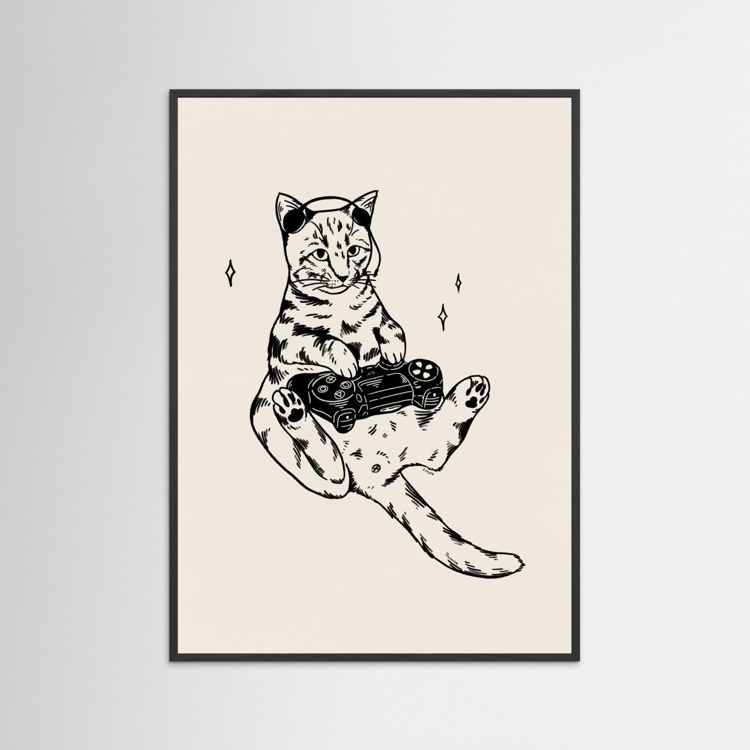 Gaming Cat in black by Tara Royle