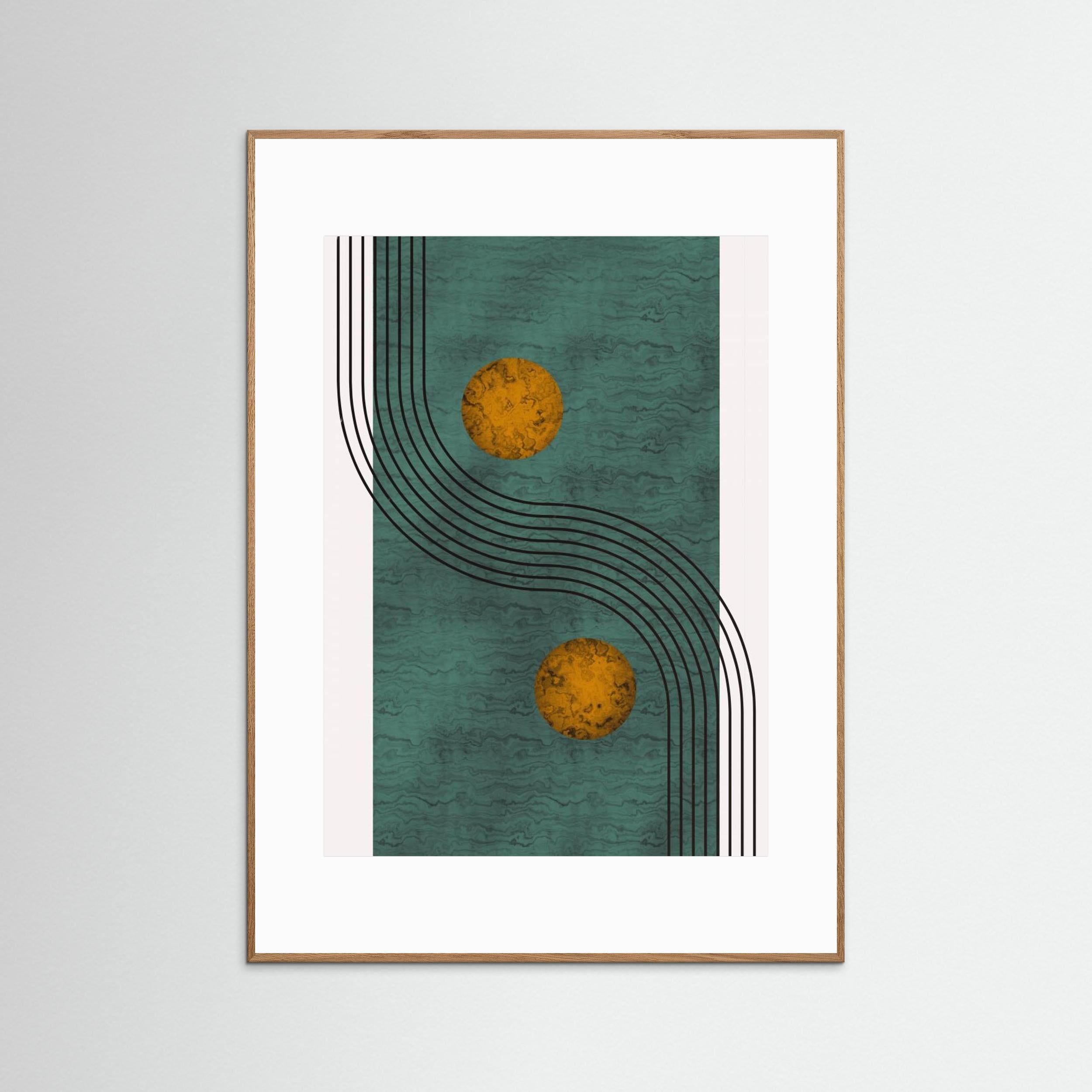 Aquamarine Marble With Golden Sphere by Little Dean