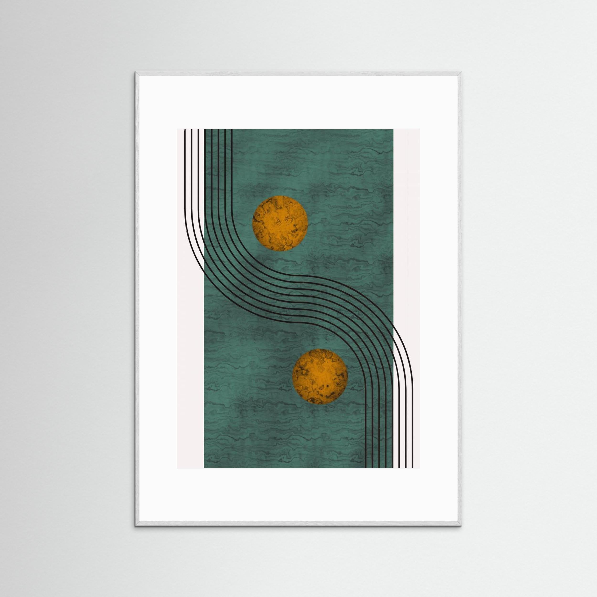 Aquamarine Marble With Golden Sphere by Little Dean