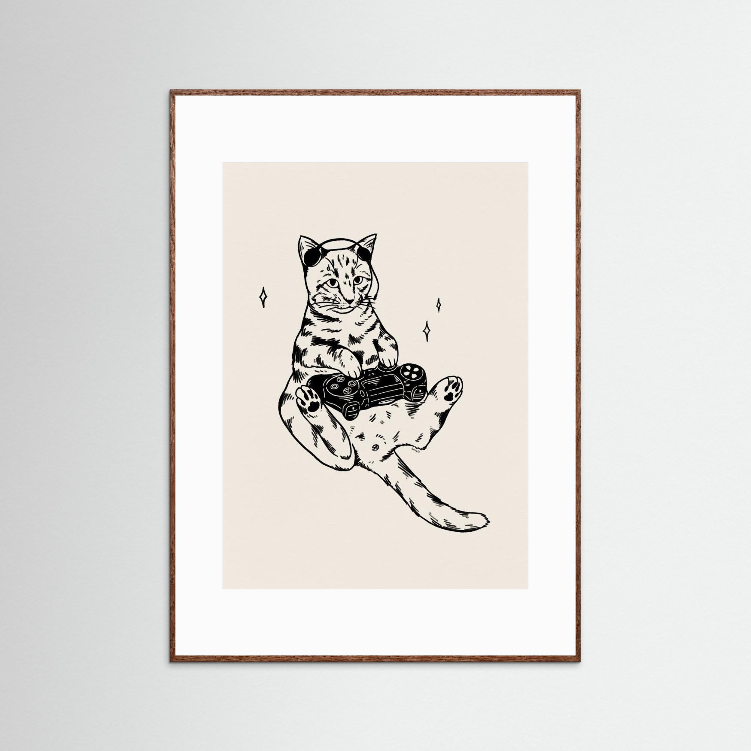 Gaming Cat in black by Tara Royle