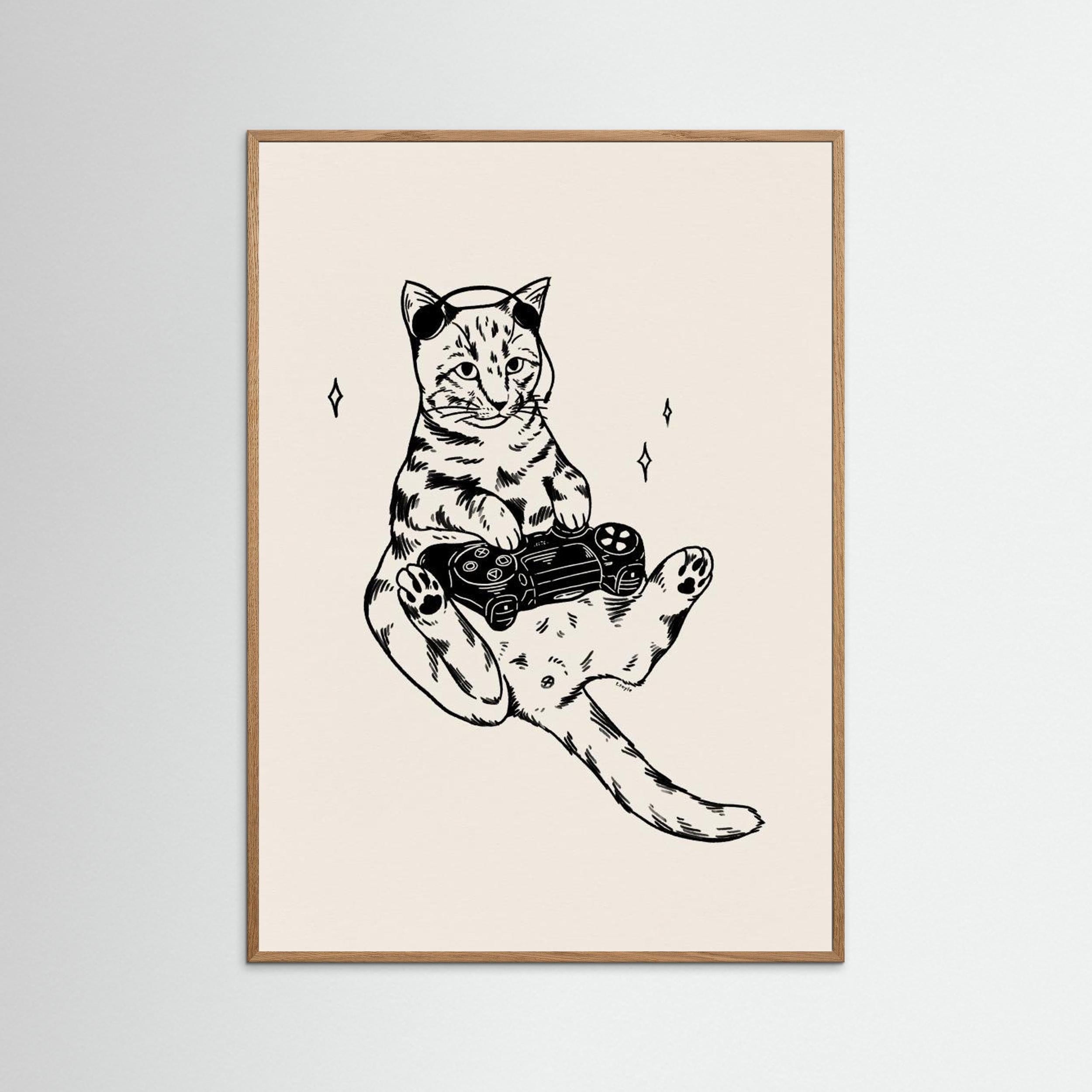 Gaming Cat in black by Tara Royle