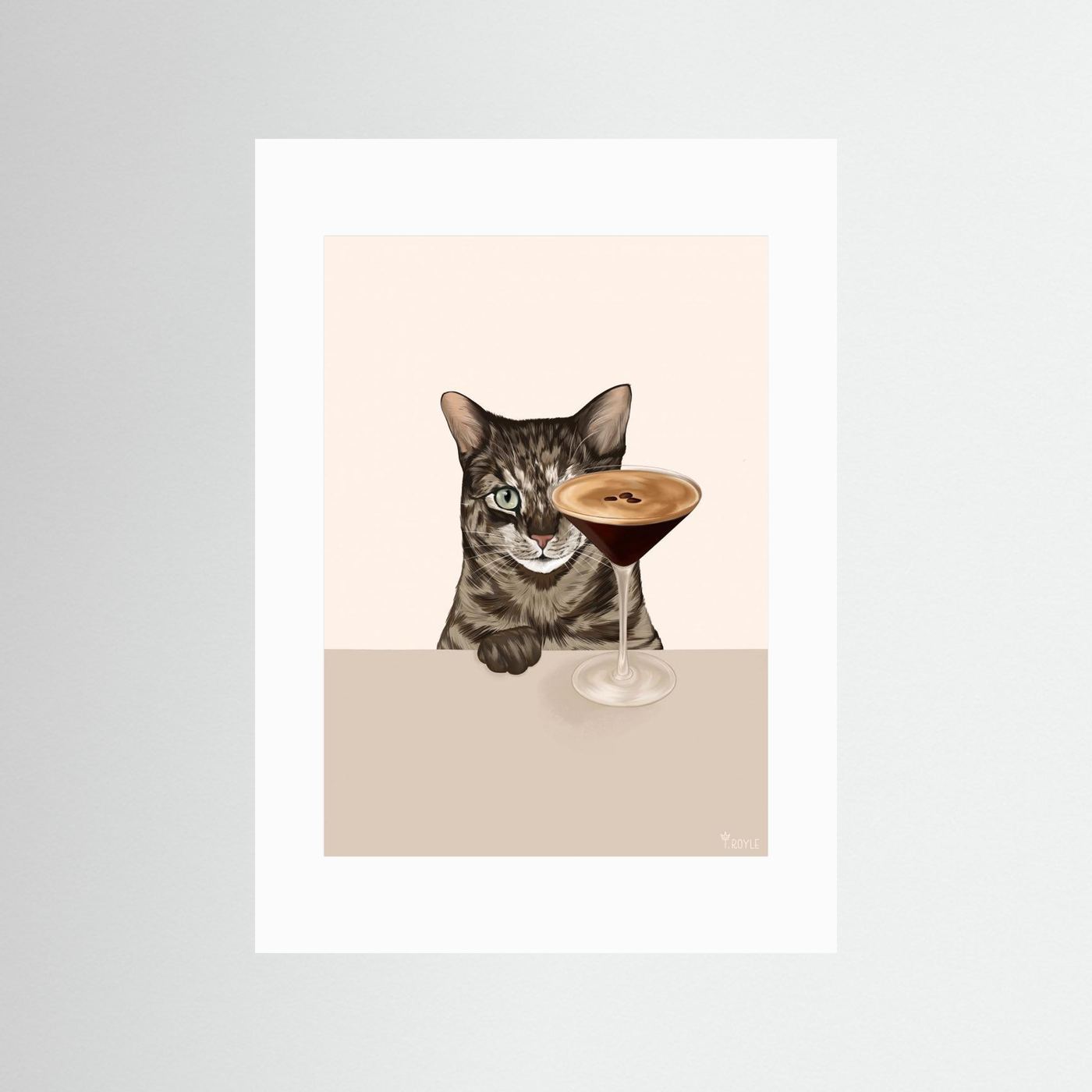Tabby Cat with Espresso Martini Cocktail by Tara Royle