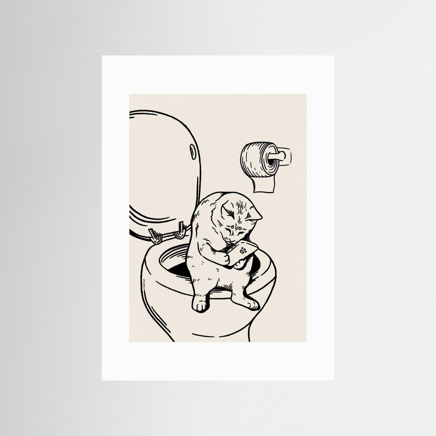 Cat on Toilet in black by Tara Royle