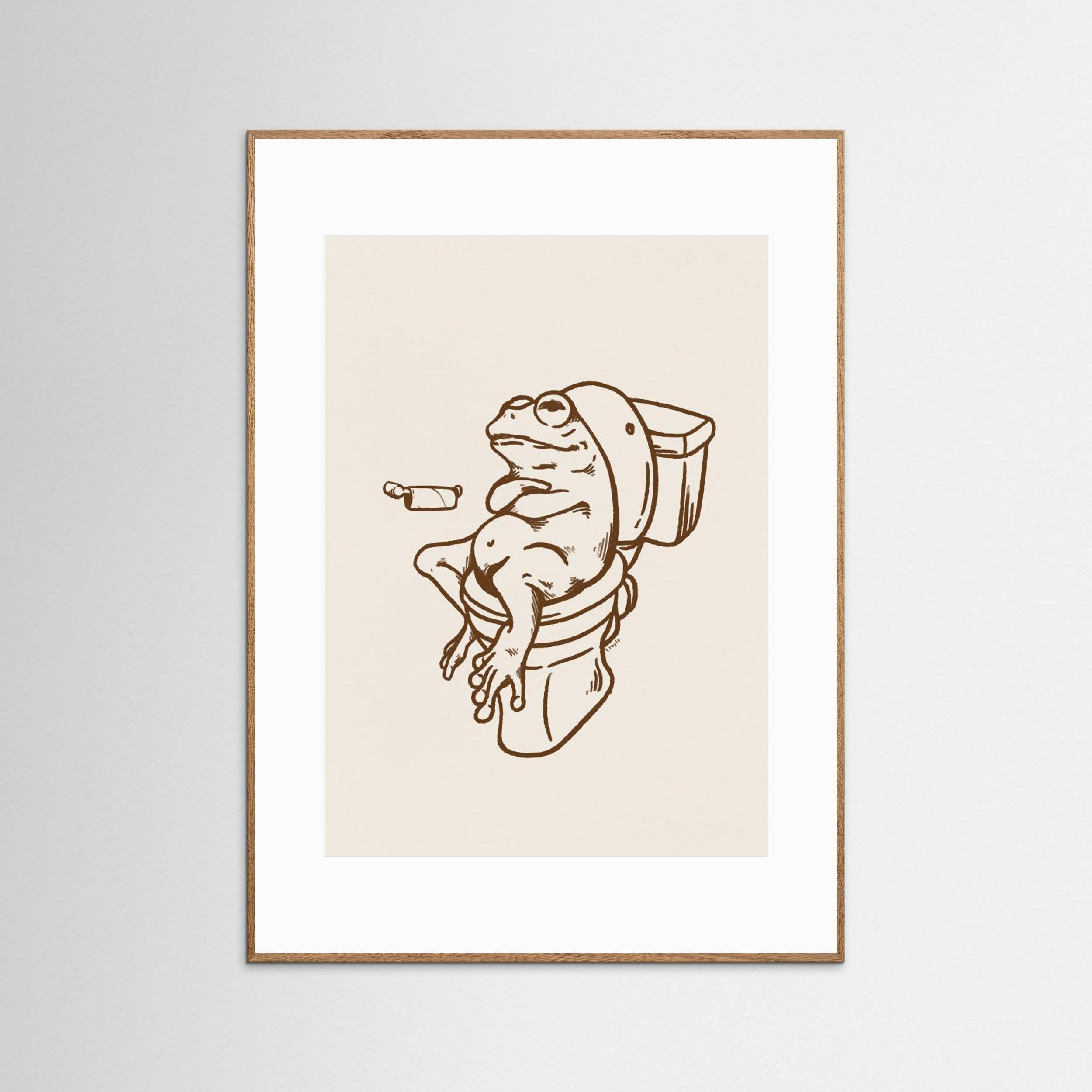 Frog on Toilet - The Empty Roll Funny Art Print by Tara Royle