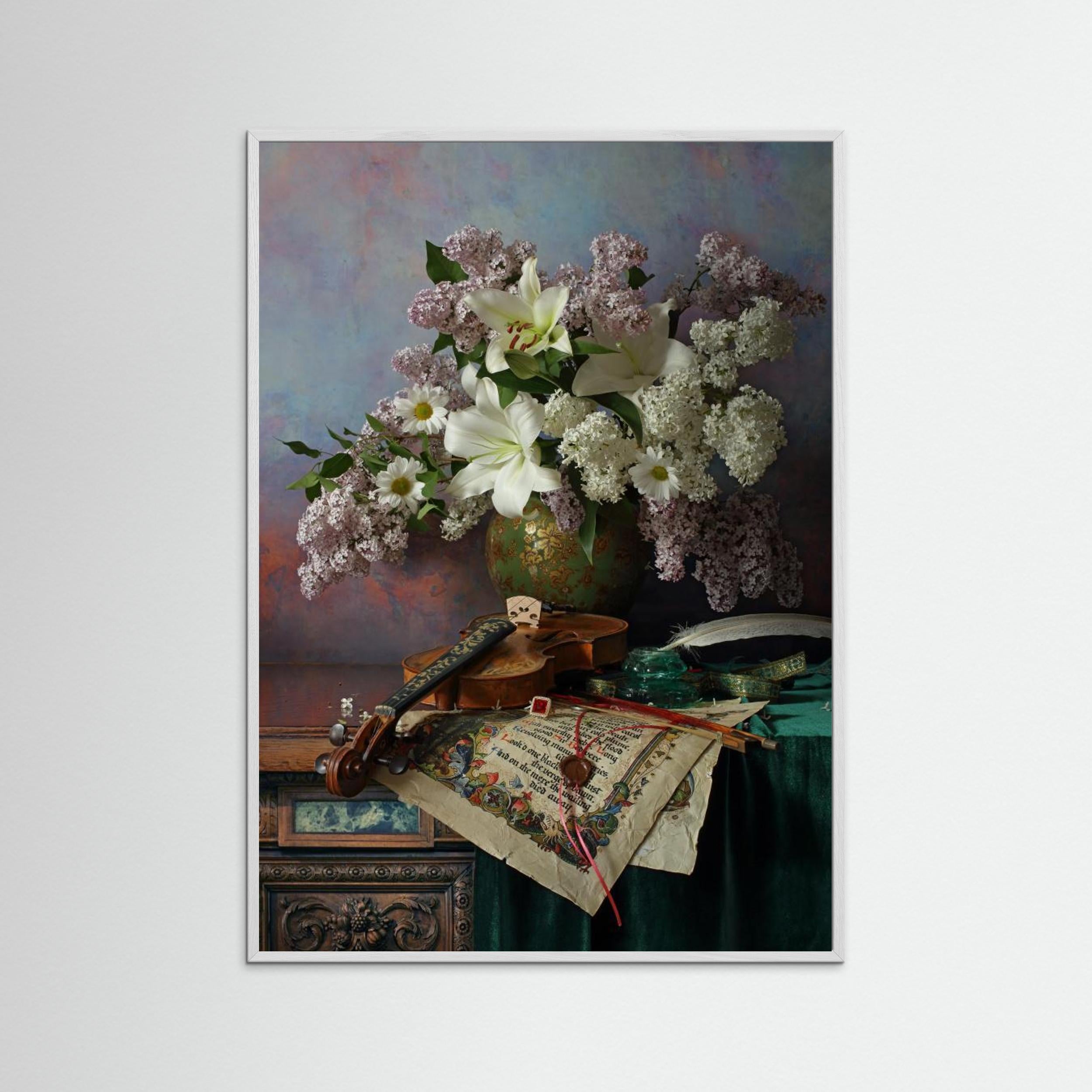 Still life with violin and flowers by Andrey Morozov