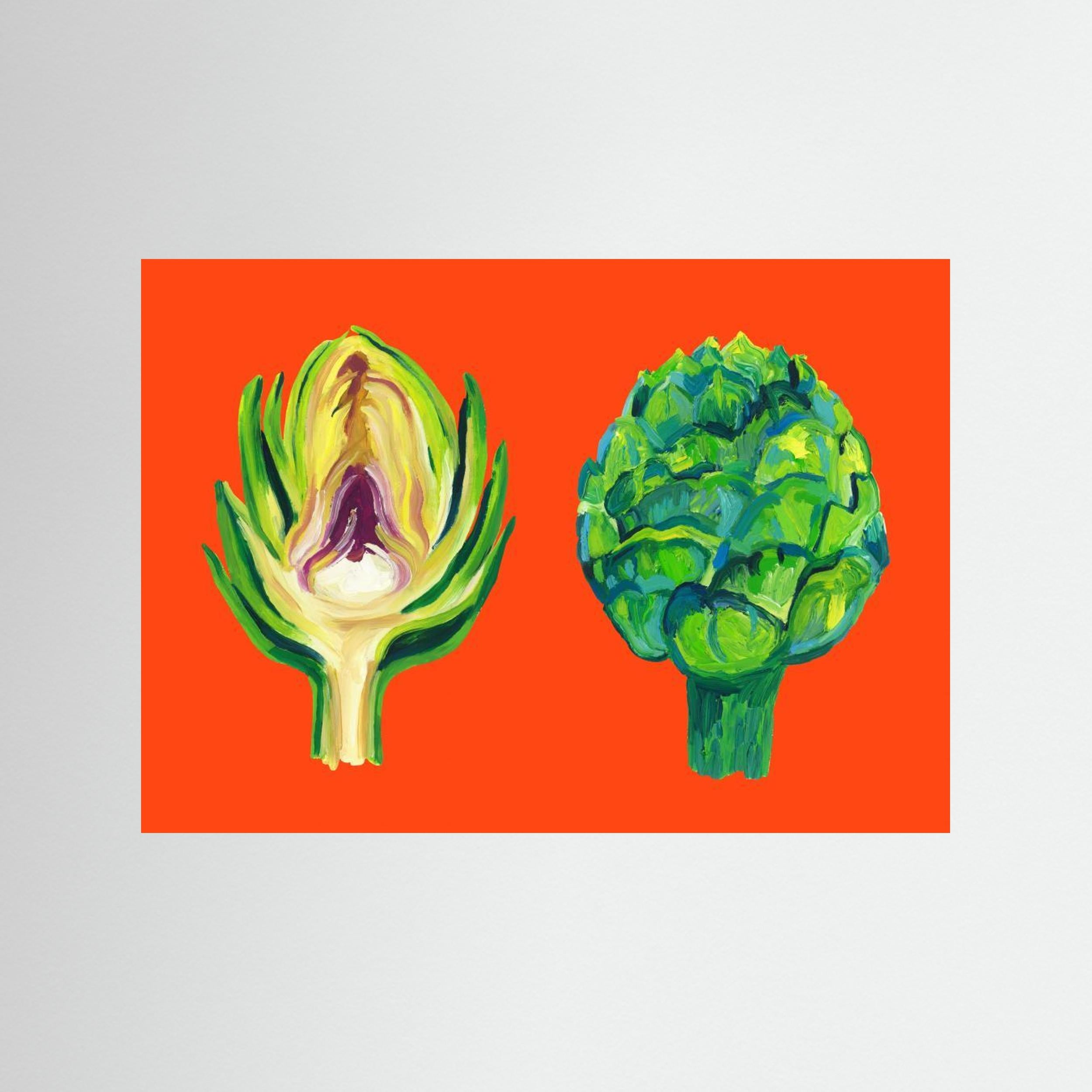 Artichokes On Orange by Alice Straker