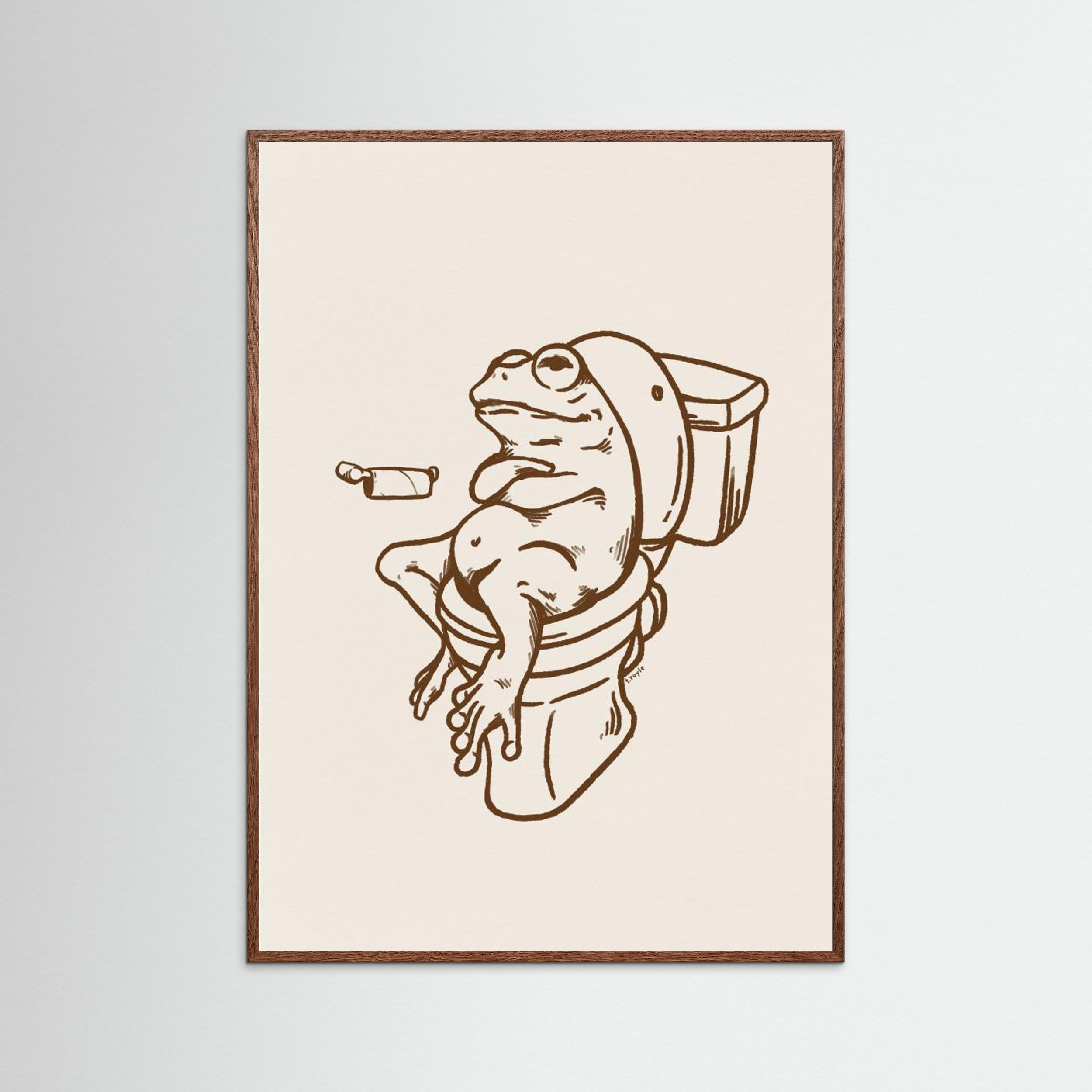 Frog on Toilet - The Empty Roll Funny Art Print by Tara Royle