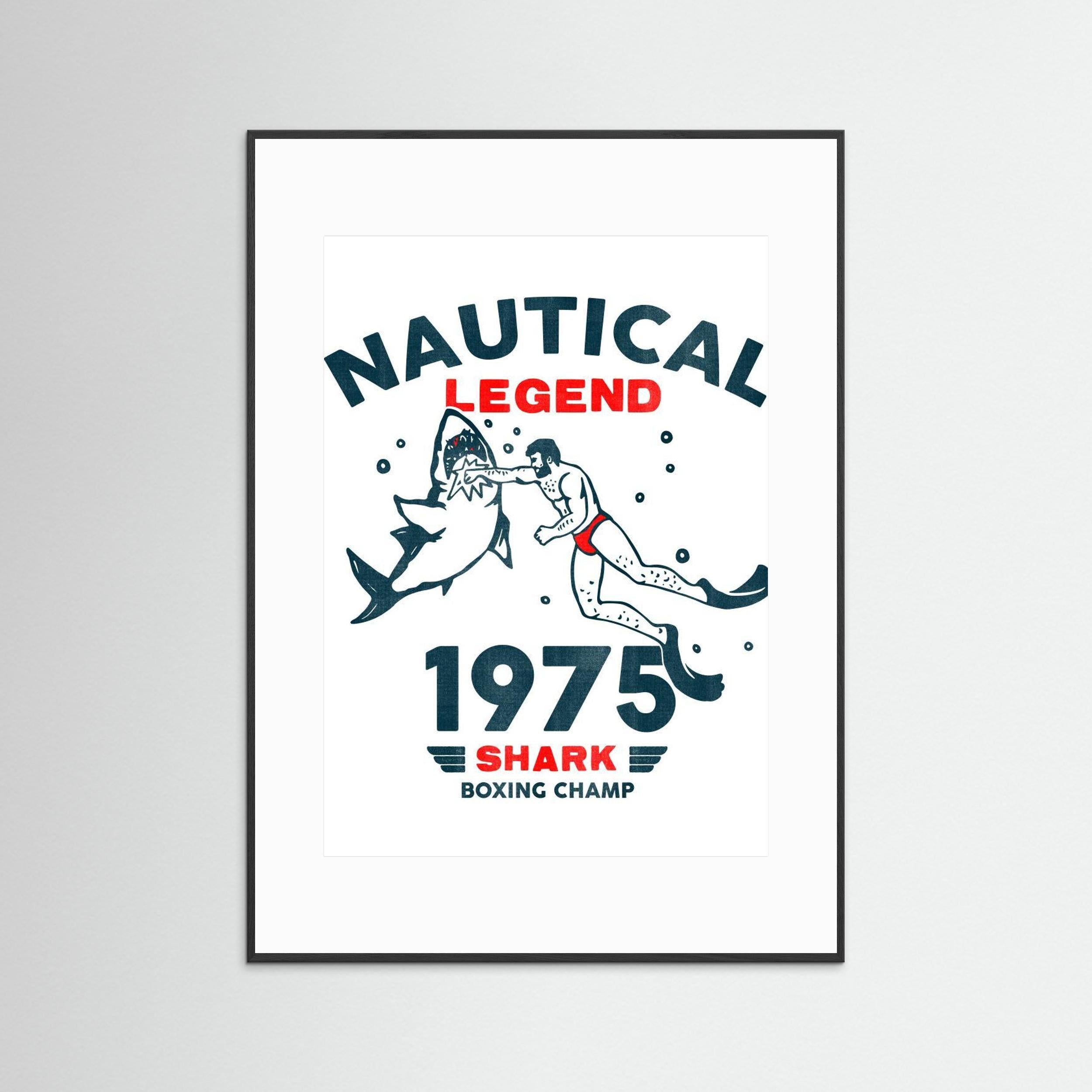 Nautical Legend 1975: Funny Shark Boxing Art by The Whiskey Ginger