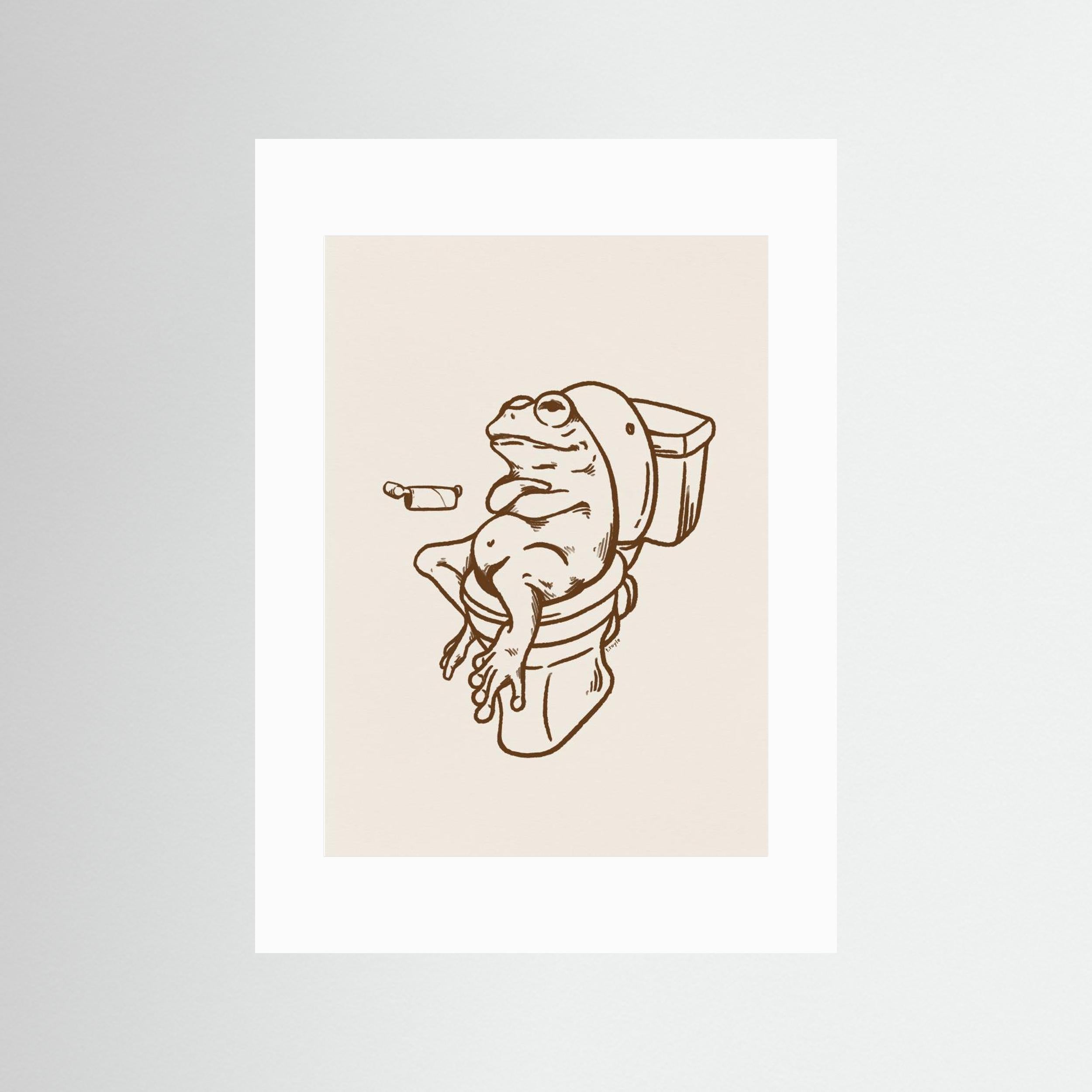 Frog on Toilet - The Empty Roll Funny Art Print by Tara Royle