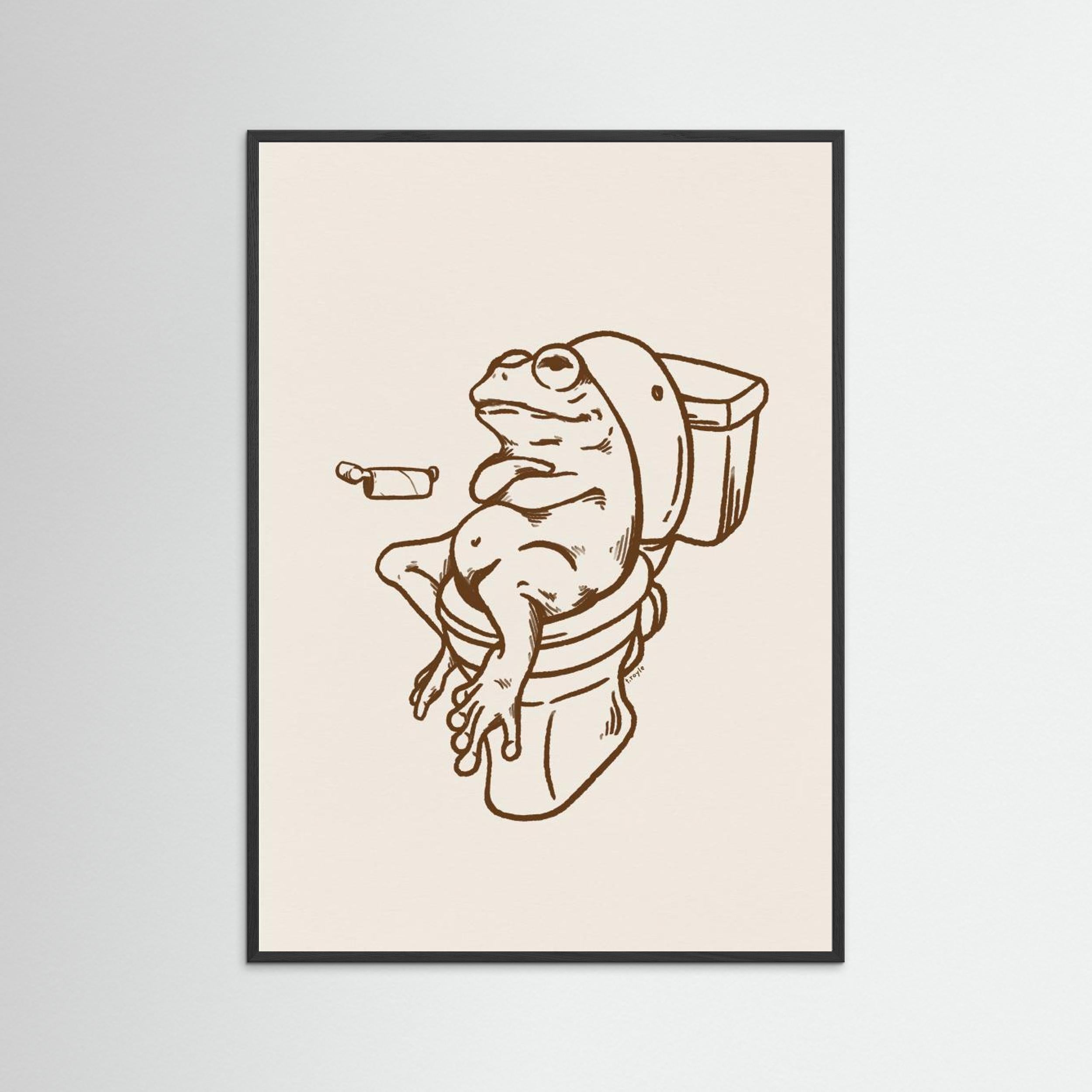 Frog on Toilet - The Empty Roll Funny Art Print by Tara Royle