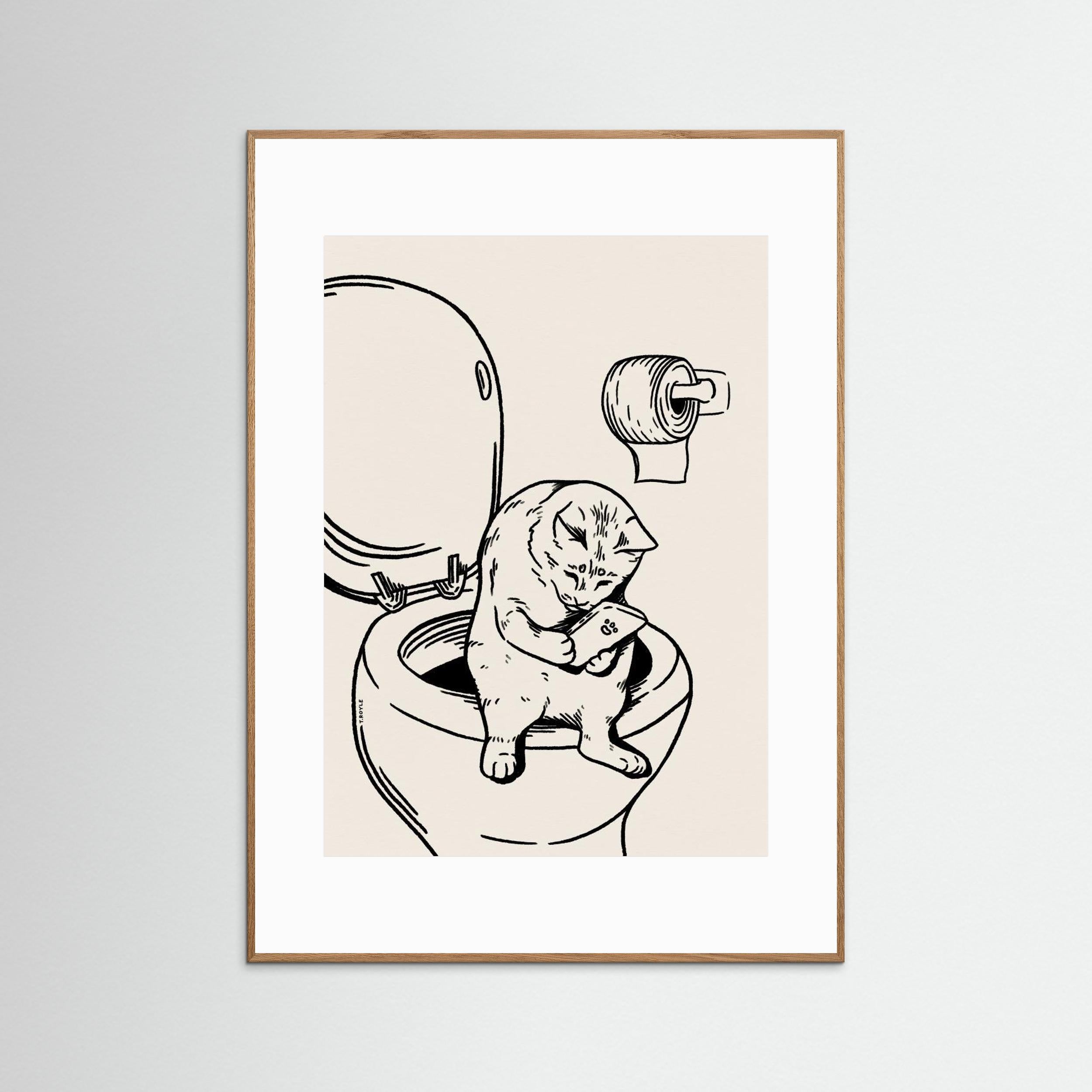 Cat on Toilet in black by Tara Royle