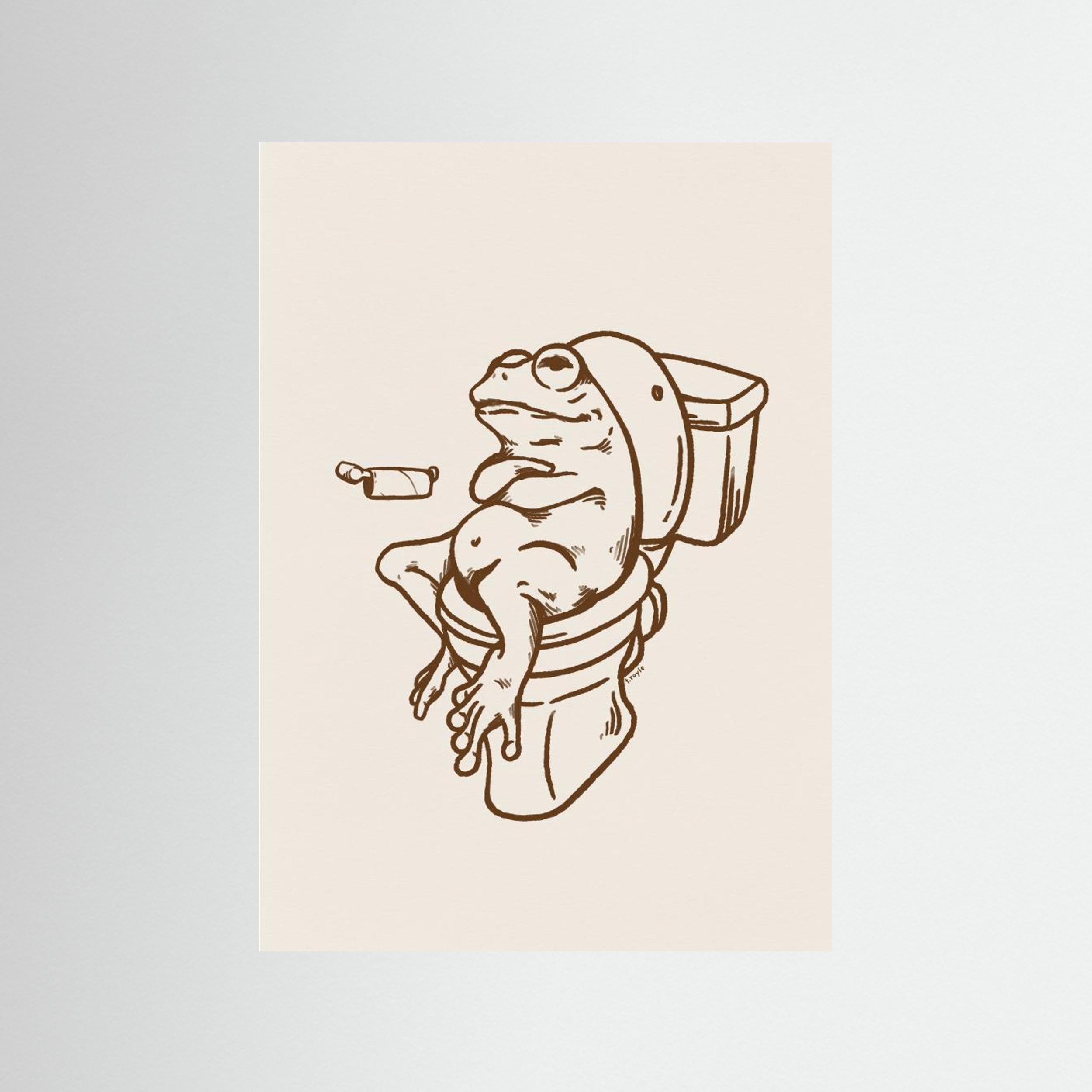 Frog on Toilet - The Empty Roll Funny Art Print by Tara Royle