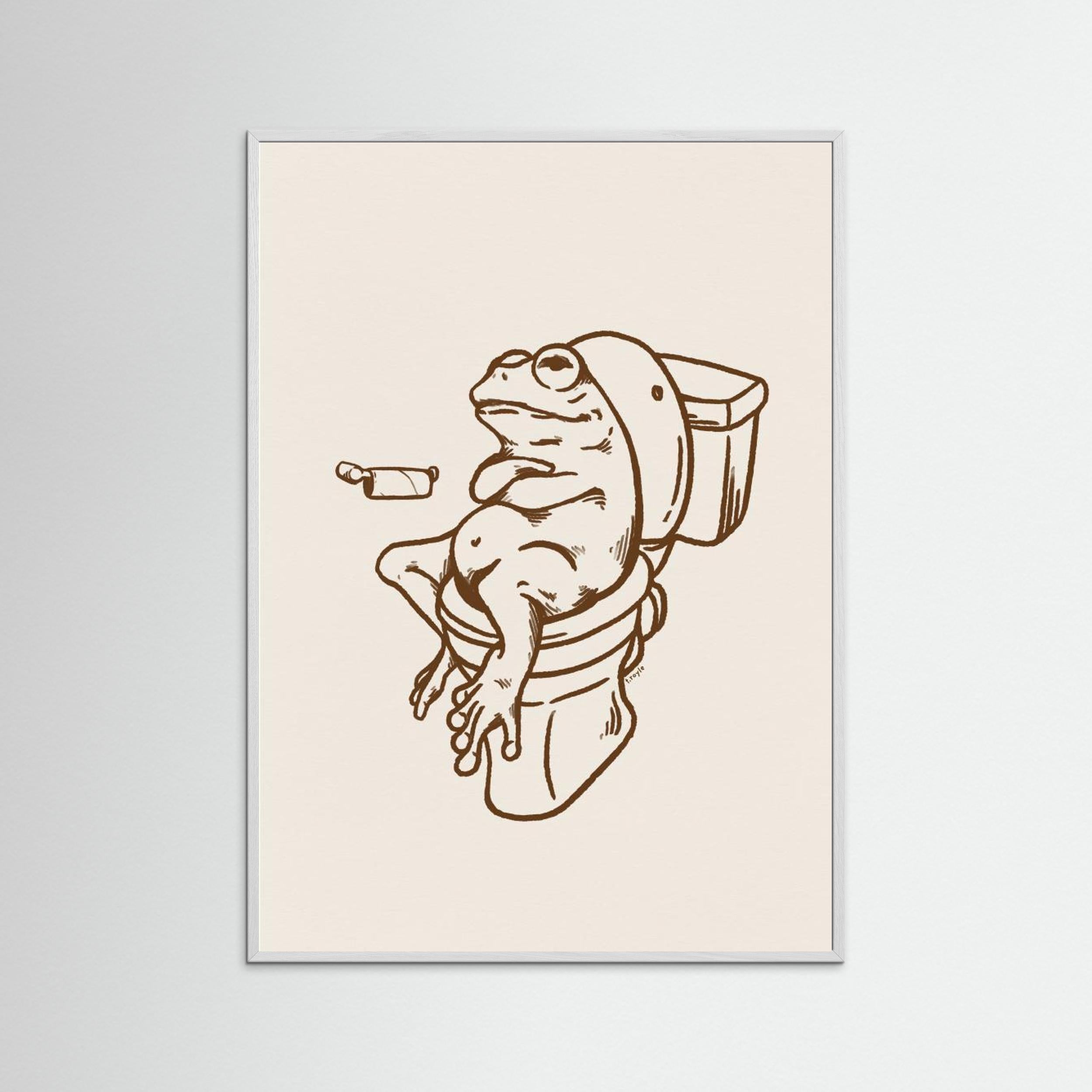 Frog on Toilet - The Empty Roll Funny Art Print by Tara Royle