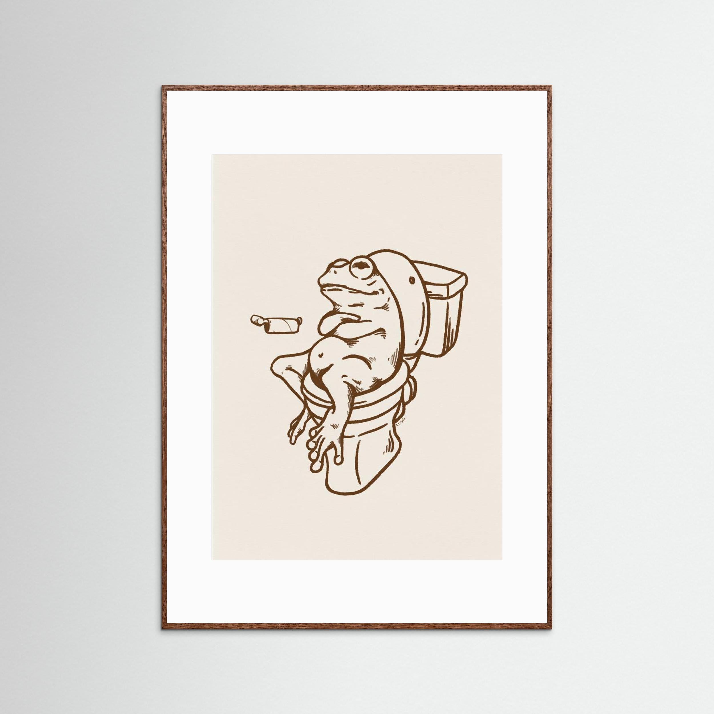 Frog on Toilet - The Empty Roll Funny Art Print by Tara Royle